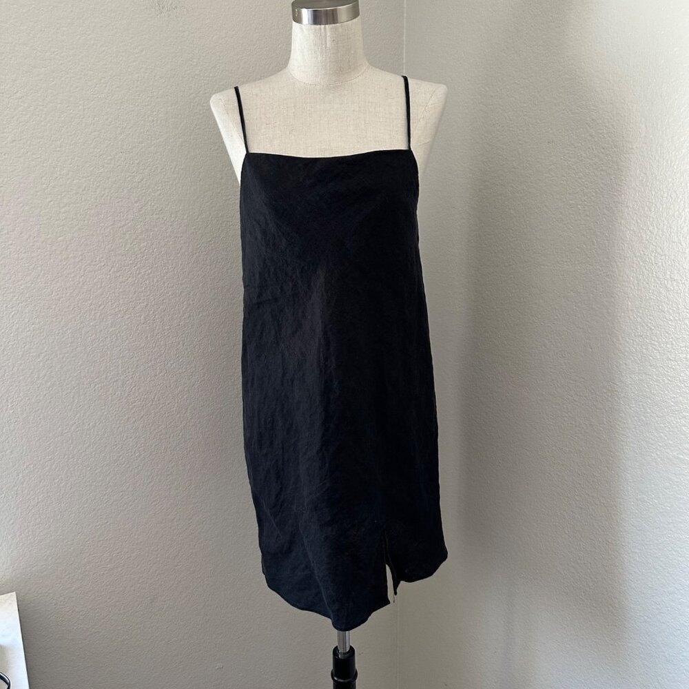 Limē Pullover Mini Dress Linen Square Neck Airy Minimalist Black Sz S